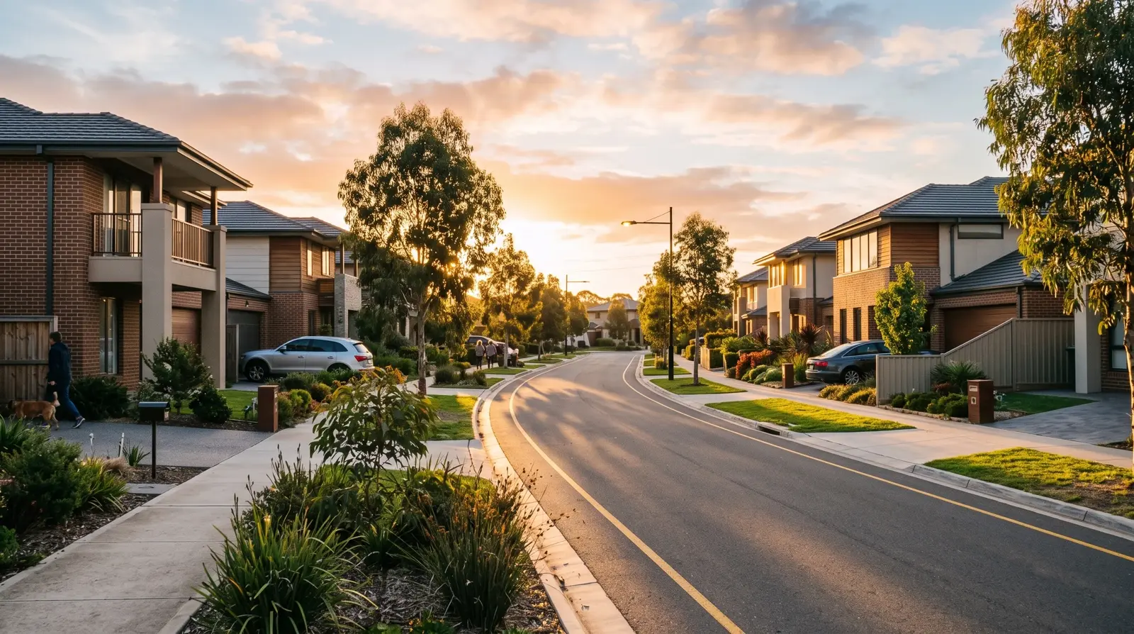 Indicative residential street at golden hour